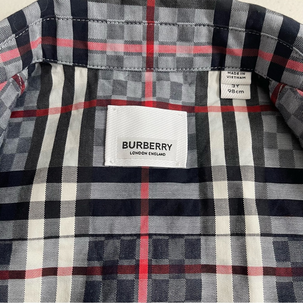 Burberry Toddler Boy Button-Up Shirt Plaid Check Collared 3T - Like New - Picture 4 of 12